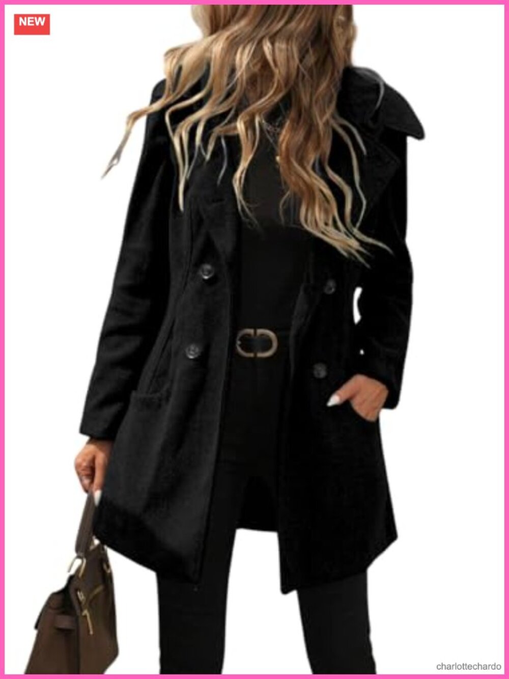Women's Winter Double Breasted Hooded Wool Coat Notch Collar Trench Peacoat